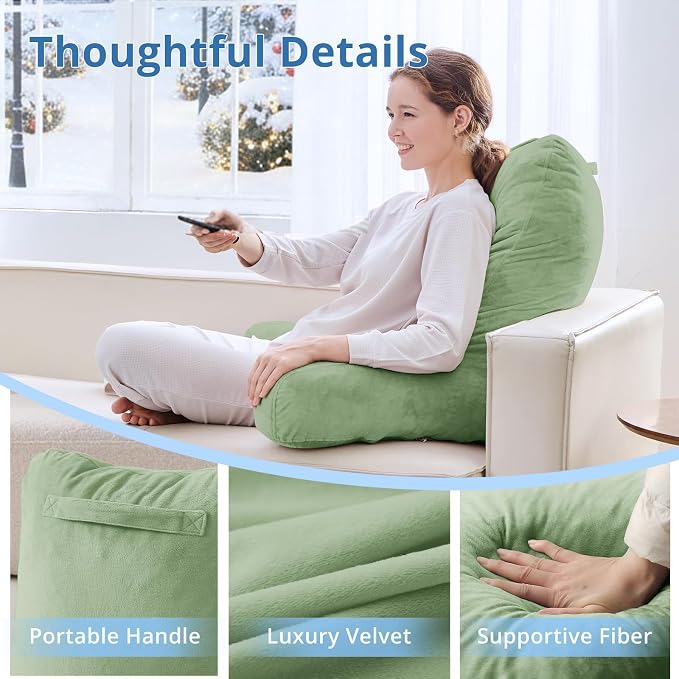 Sasttie Reading Pillow for Bed, Back Pillow for Sitting Up, Sage Green | 25" Backrest Support Cushion for Couch, Sofa, and Floor, Dorm Essentials, OEKO-TEX, Adjustable Down Alternative Fill - Image 4