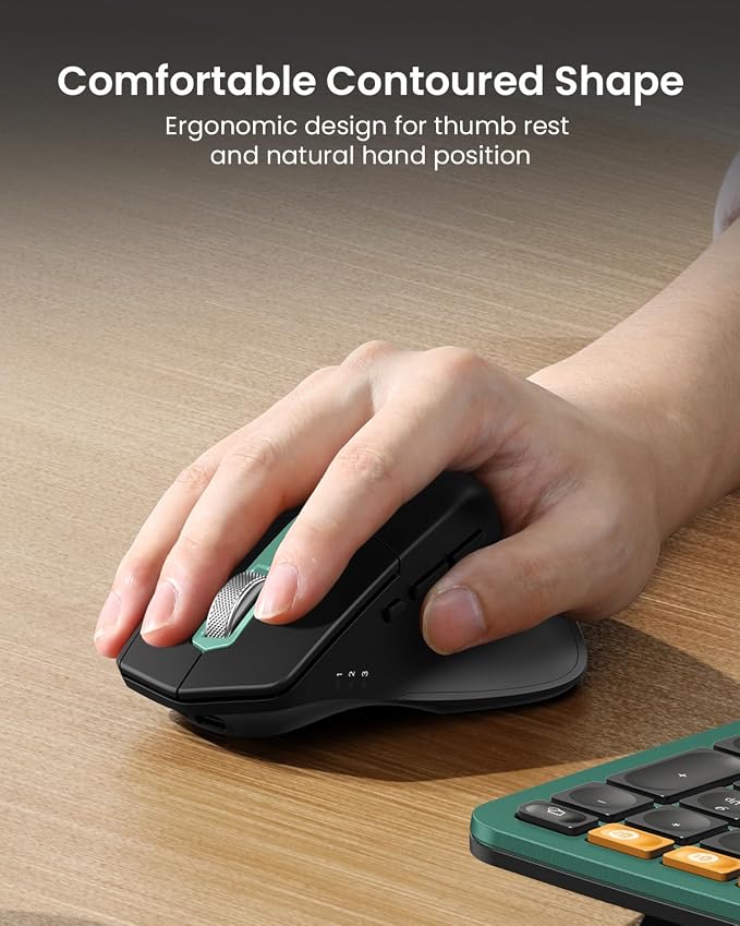 ProtoArc EKM01 Plus Wireless Ergonomic Keyboard Mouse Combo - Green | Full-size Split Keyboard with Cushioned Wrist Rest, Ergonomic Mouse, 3-Device Bluetooth/2.4G, USB-C Rechargeable - Image 5