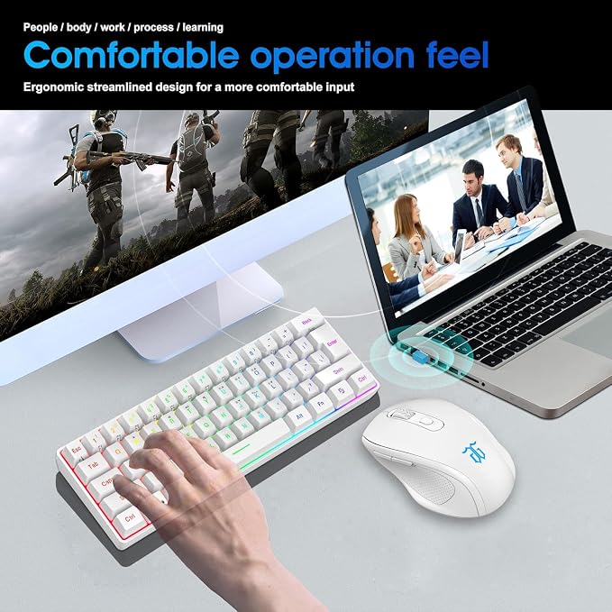 Snpurdiri 2.4G 60% Wireless Gaming Keyboard and Mouse Combo (White) | Include Small Wireless Gaming Keyboard, Ergonomic Design Mini Wireless Mouse - Image 7