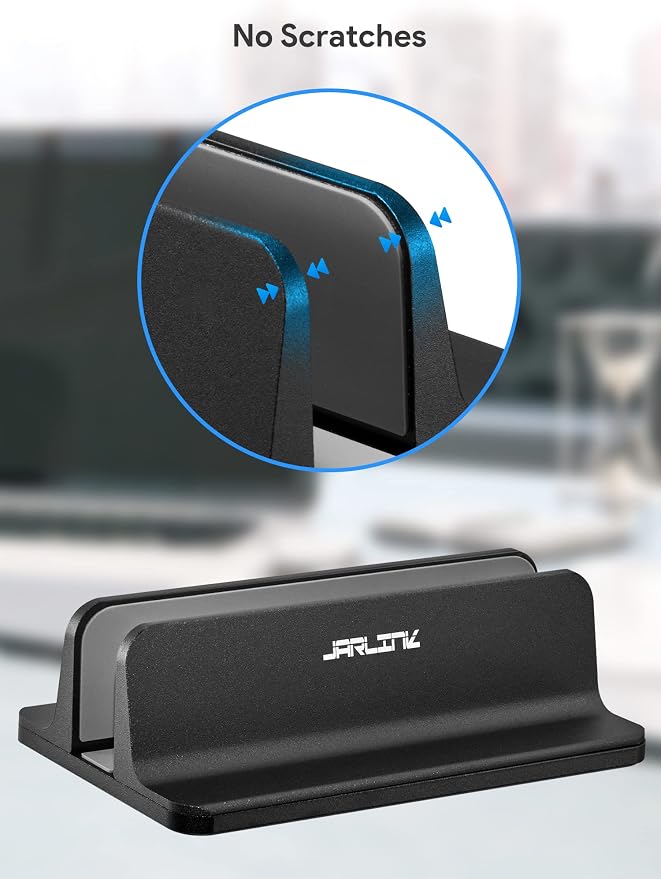 JARLINK 2-in-1 Vertical Laptop Stand, Adjustable Aluminum Desk Dock, Black | Adjustable Laptop Holder for Desk, Space-Saving Organizer Compatible with All MacBook, Samsung, HP, Dell, Chromebook - Image 5