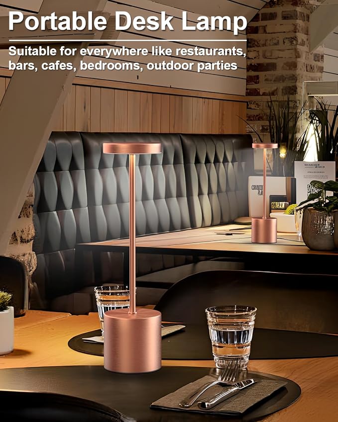 Swinerton Cordless Table Lamps Rechargeable, Portable LED Desk Lamp, 5000mAh Battery Powered Wireless Table Light - 3 Color Dimmable Lighting for Restaurant Dining Patio Outdoor Bedroom(Rose Gold) - Image 4