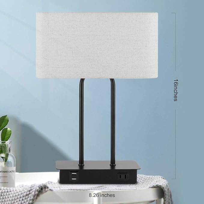 Bedside Touch Control 3 Way Dimmable Table Lamp with Cream Fabric Shade | Dual USB Charging Ports 1 AC Outlet, Modern Nightstand Lamp, Desk Lamp for Bedroom Living Room Office with 5000K LED Bulb - Image 8