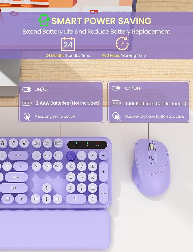 Wireless Keyboard and Mouse Combo, Cute Typewriter, Magnetic Wrist Rest | Full-Size, Round Keycaps, Smart Sleep Mode, 2.4GHz Stable Connection for Mac/Windows/PC, Office or Home, Trueque CK24 - Image 5