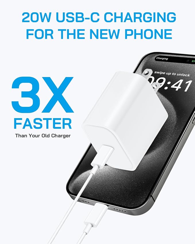 AISNI iPhone 17/16/15 Charger Fast Charging 3 Pack Type C Chargers | 20W USBC Charger Block for iPhone 17 16 15 Pro max iPad Pro with Long 6 FT iPhone USB C Cable-White - Image 2