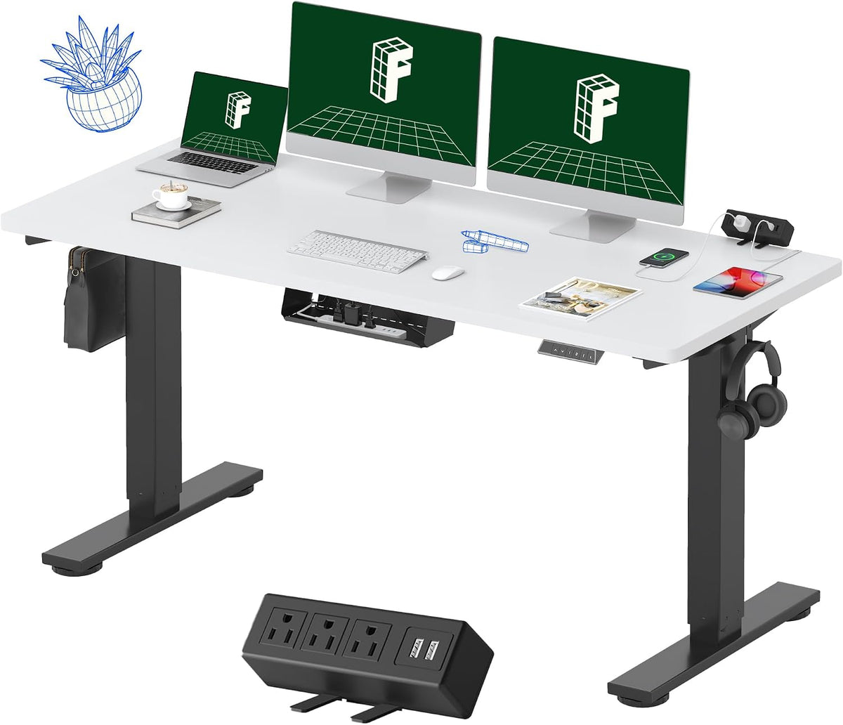 FLEXISPOT EN2 60"x24" Standing Desk with Power Strip Bundle, White by FLEXISPOT