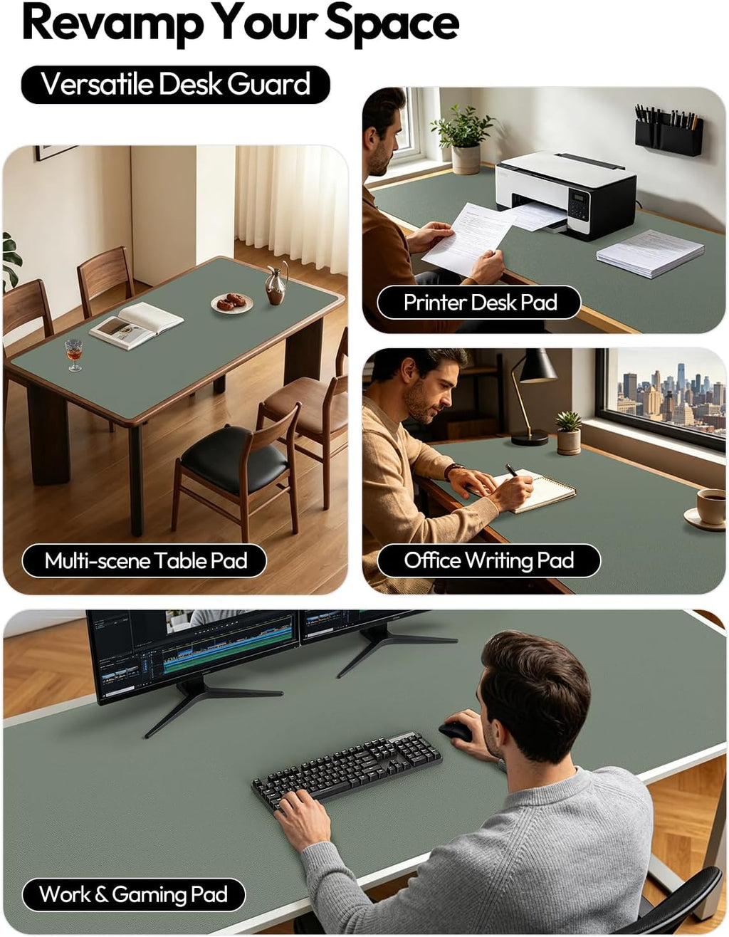 YSAGi Leather Desk Protector, Office Mat, Large Mouse Mat, Non-Slip PU Leather Blotter, Laptop Desk Pad, Waterproof Writing Pad for Office and Home (Dark Green, 47" x 17") - Image 2