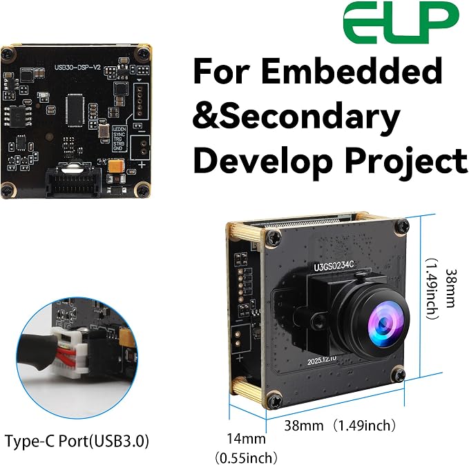ELP High Speed 200FPS Global Shutter USB3.0 Fisheye Camera Module Wide Angle 180degree Webcam Board for Computer Mini UVC USB3.0/2.0 PC Camera Fast Frame Lightburn Cameras 1200P 120fps 200° Webcamera - Image 6