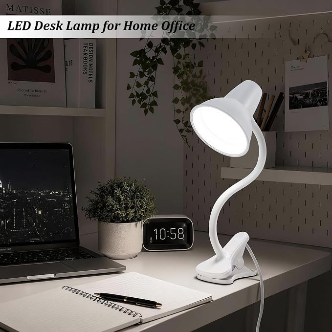 Clip On LED Desk Lamp, Flexible Arm, Eye-Caring Study Lamps for School Dorm | 4.5W Energy-Saving, Anti-tip Bedside Reading Light, Desk Lamps for College Dorm Room, Home Office, Modern Lamp with 1.6m Cord - Image 5