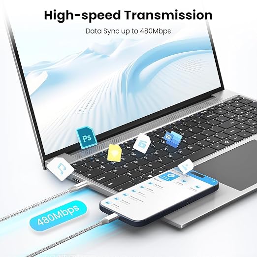 KYEHD USB C to USB C Cable 10ft 3 Pack 60W Fast Charging Long Charger Cord | 3 Pack 10ft 60W Fast Charging USB C to USB C Cable, Type C Charger Cord for iPhone 17/16/15 iPad MacBook CarPlay - Grey White - Image 6