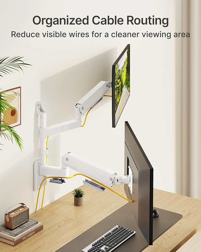 monTEK Vertical Dual Monitor Wall Mount for 17-35" Screens, 35.2 Lbs Each | Heavy Duty Dual Monitor Arm, Full Motion, 75x75/100x100 Compatible, for Flat/Curved Monitors, Home Office & Gaming, White - Image 8