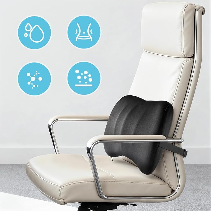 Lumbar Support Pillow for Car Seat and Office Chair, Memory Foam Back Cushion with Breathable Cover and Adjustable Straps for Driving, Ergonomic Orthopedic Back Rest Lower Back Support, Black - Image 6