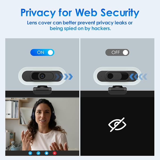 saylas 2K Webcam with Lights, HD Webcam for PC, 2K@60FPS Web cam with Microphone, 65° FOV, Autofocus, Noise Cancellation, Privacy Cover, Web Camera for Computer/Laptop, USB Streaming Computer Camera - Image 8