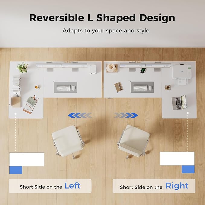 Agilestic 55 * 28 Inch Reversible L Shaped Electric Standing Desk, White | Reversible left-right installation, L-shape Workspace, Sturdy Steel Frame, Memory Presets, Hooks, 176 lbs, Easy Assembly - Image 4