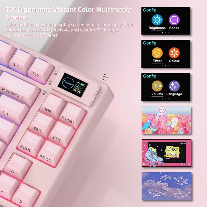Womier 75% Pink Keyboard Wireless with Color Multimedia Screen | Creamy Mechanical Gaming Keyboard, 3-Modes Hot Swap Cute Key Board w/Wrist Rest, Gasket RGB Custom for Mac/Win (SK80 PRO) - Image 2