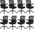 Flysky Mesh Office Chair, Ergonomic Computer Desk Chairs (Black, Set of 8) | Comfy/Comfortable Flip-up Arm Rests, Lumbar Support, Height Adjustable, 360 Degree Rolling Swivel for Home Office by showyourstyle