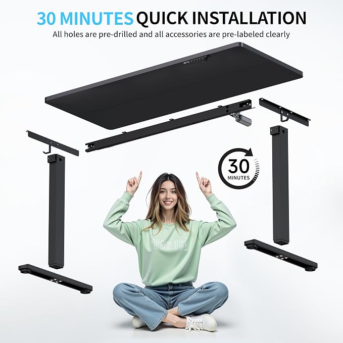BIZUM Electric Standing Desk, 55" x 24" Height Adjustable Desk, Black Sit to Stand Desk Memory Gaming Computer Workstation for Home Office - Image 7