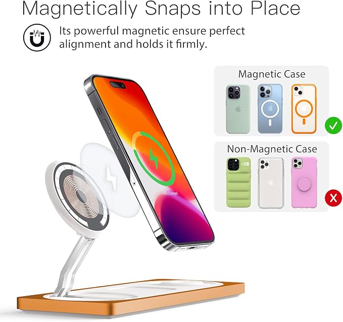 3 in 1 Wireless Charging Station for Apple Devices with MagSafe | For iPhone 17/Air/16/15/14/13/12, AirPods & Apple Watch, Foldable Portable Aluminum Charging Stand, Adapter Included - Image 2