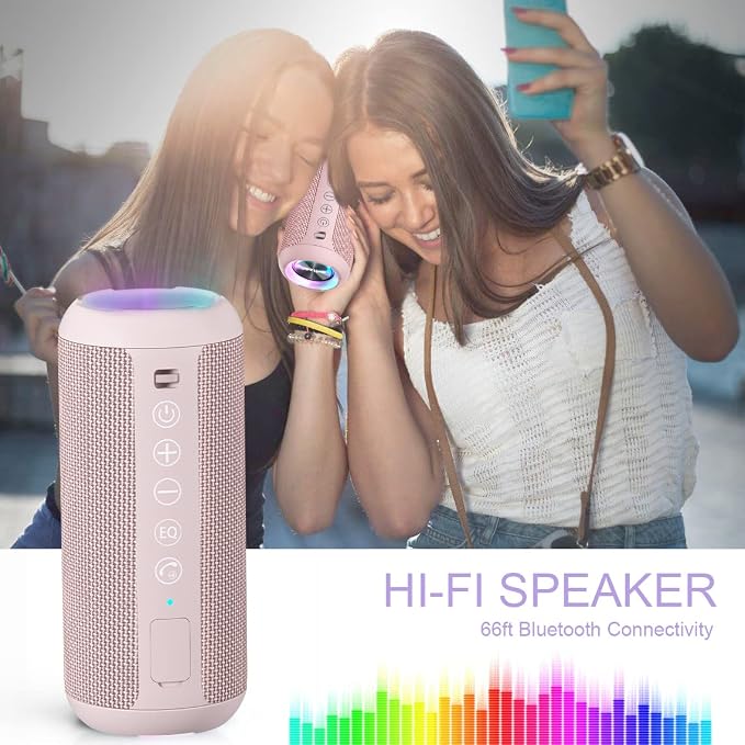 Ortizan X10 Portable Bluetooth Speaker, IPX7 Waterproof, Wireless, Pink | 24W Loud Stereo Sound, Deep Bass, Bluetooth 5.3, RGB Lights, Dual Pairing, 30H Playtime for Home/Outdoor/Party, Birthday Gift - Image 6
