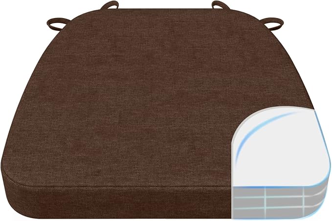 AAAAAcessories D-Shaped Chair Cushions, 2" Thick Dining Chair Pads with Ties and Removable, Machine-Washable Cover, 17" x 16", Brown by AAAAAcessories