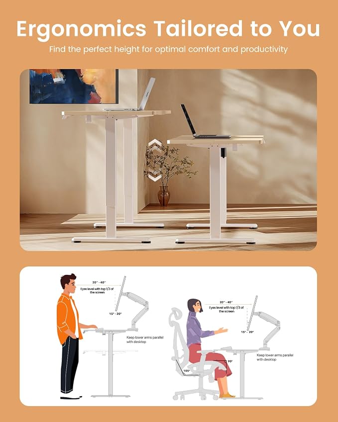 ErGear Height Adjustable Electric Standing Desk, 40 x 24 Inches Sit Stand up Desk, Memory Computer Home Office Desk, Natural - Image 7