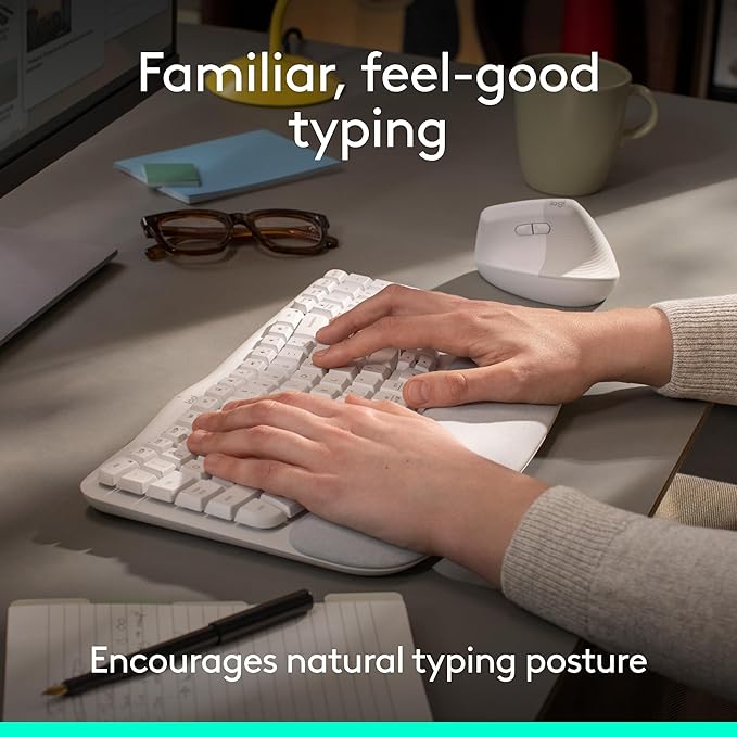 Logitech Wave Keys Wireless Ergonomic Keyboard - Off White | Cushioned palm rest, Easy-Switch multi-device pairing, Logi Bolt receiver, compatible with Windows/Mac, 3-year battery life - Image 3