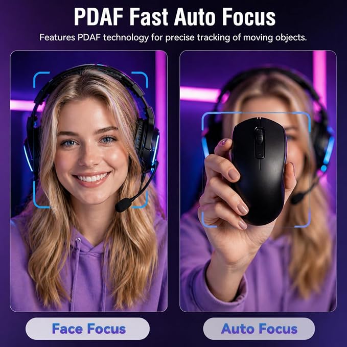 4K Webcam for PC Computer PDAF Autofocus with Built-in Microphone Windows | 1080P@60fps, Privacy Cover, Dual Noise Cancel Mics, 8X Digital Zoom, 78° FOV, Compatible Zoom Teams Twitch Google Meet - Image 3