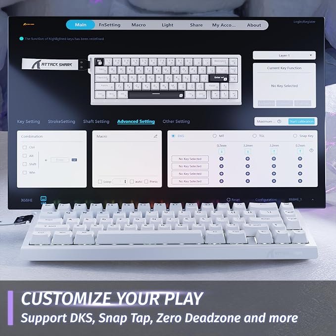 ATTACK SHARK X68 HE RT Mechanical Gaming Keyboard 60% Wired TKL-White | Adjustable Actuation,Hall Effect Magnetic Switch,8KHz Polling Rate,RGB Backlit,Top Mount, Web Driver for PC Mac Esport Gamer - Image 6