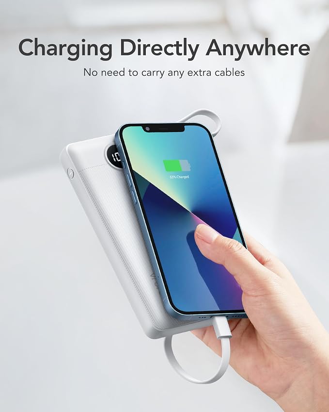 VRURC Portable Charger Power Bank, Built-in 4 Cables & 2 Ports 10000mAh | LED Display Slim Battery Pack,Compact Travel Essential Portable Phone Charger 5 Output for Multi Devices,Student/Teens(1Pack) - Image 7