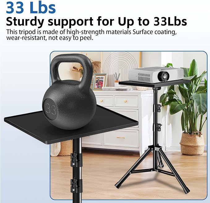 Projector Stand, 33LB Load Bearing & 22-55" Height Adjustable, for Projector/Laptop/DJ Gear, Outdoor/Office/Studio - Stable Base (Black) - Image 2