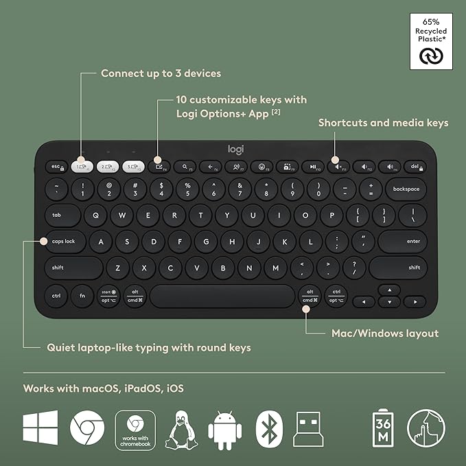 Logitech Pebble 2 Combo Wireless Keyboard and Mouse, Portable - Black | Quiet, portable, customizable, Logi Bolt, Easy-Switch, compatible with macOS, iPadOS, and Chrome - Image 6