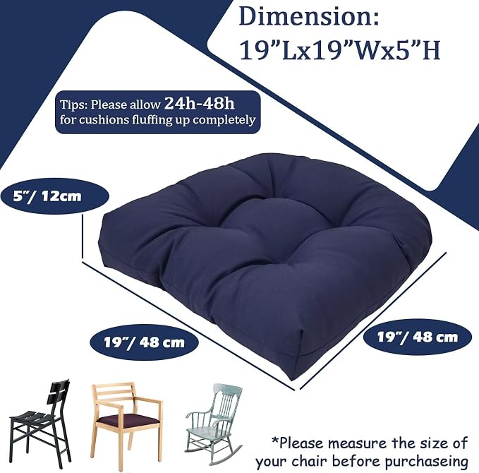MTMR Outdoor Chair Cushions Set of 2, Patio Furniture Seat Pads, Waterproof | 2Pcs , waterproof cover, PP cotton, u-shaped, no-fading, thick patio seat pads for outdoor wicker furniture in yard, 19x19x4 - Image 5