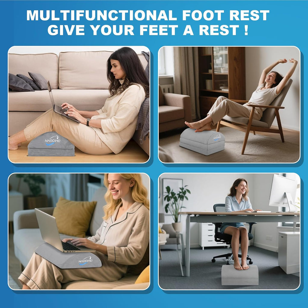 Foot Rest for Under Desk at Work, Foot Stool with Washable Cover, Comfortable Office Desk Accessories, Footrest with 3 Adjustable Heights, for Offices Gaming Chair, for Leg Support, Gray - Image 6