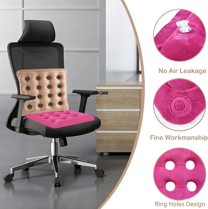 2-Pack Waffle Inflatable Seat Cushions with Pump, 18 Inch Beige 16-Hole Air Cushion for Pressure Relief, Wheelchair, Office Chair, Car Seat & Travel (Red&Beige) - Image 7