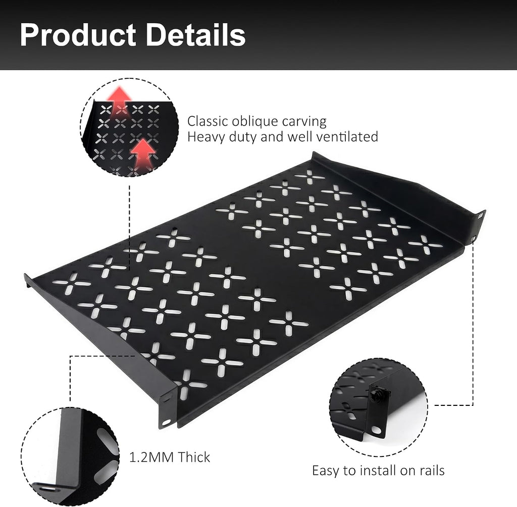 2 Pieces 19" 1u Rack Shelf, 1U Server Rack for Network Equipment Shelf Mounting,10 Inches Depth Rack Mount Vented Cantilever Trays - Image 4