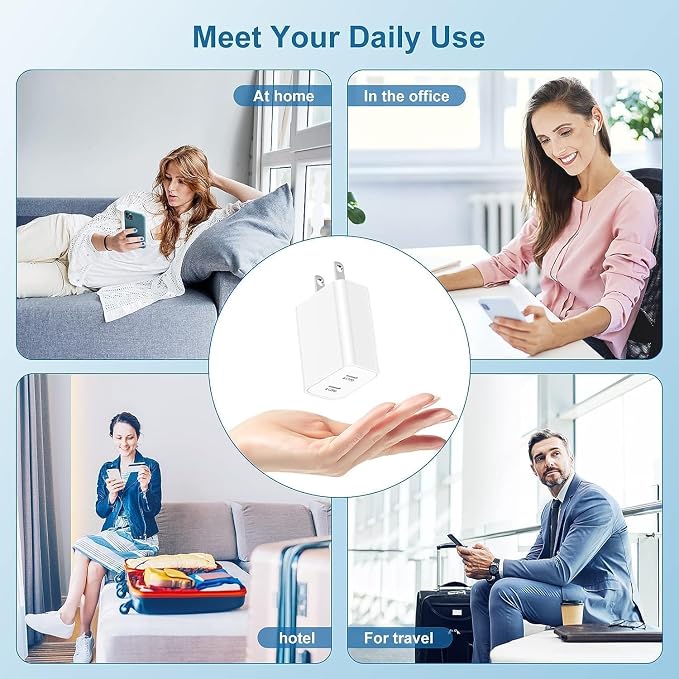 USB C Fast Charger Block,USB C Charging Block 2-Pack Type C 2in1 Dual Ports Plug Wall Charger, Fast Type C Charger for iPhone 17 Pro Max/17 Pro/17 Air/16 Pro Max/15/14/13/12/11/Xs Max/XR/X,iPad - Image 5