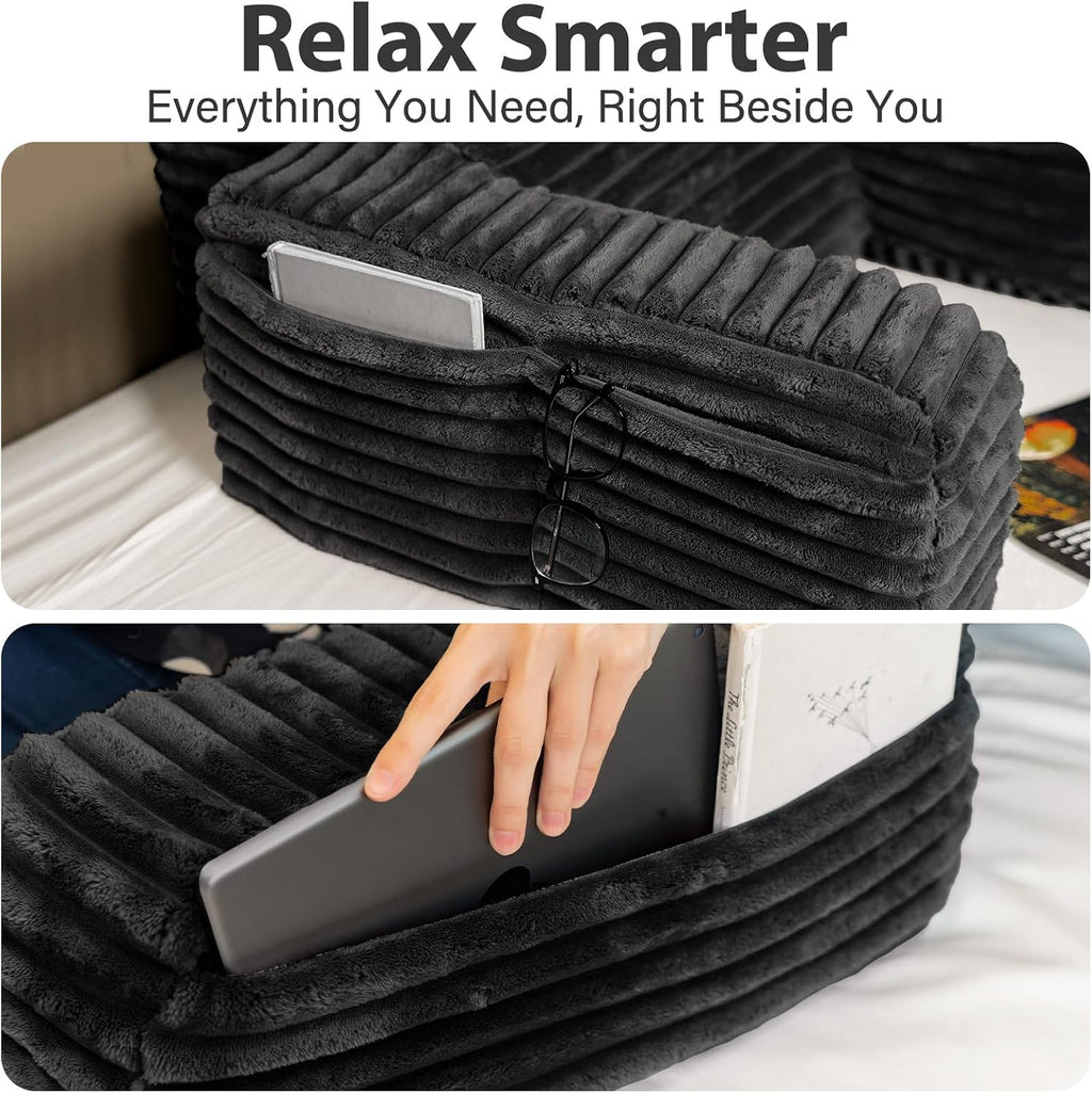 22" XL Back Pillow for Bed Sitting Up with Armrests & Big Pockets - Image 8