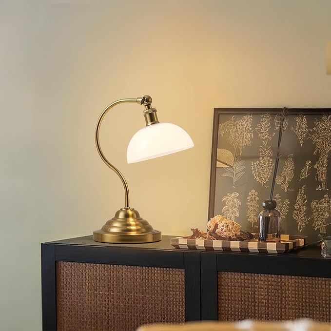 KARTOOSH Cordless LED Table Lamp, Battery Operated Desk Lamps with Swing Arm & Plastic Shade, Vintage Small Rechargeable Dimmable Light for Bedroom, Living Room, Nightstand, Brass/White - Image 9