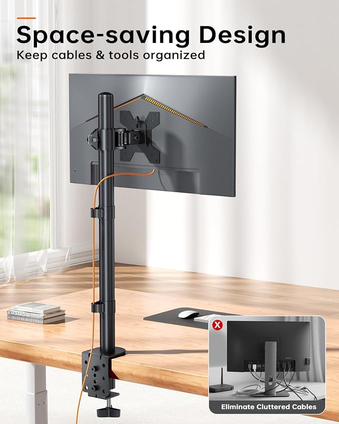 Extra Tall Monitor Arm for 13-27" Monitors, 31.5" Pole, Height Adjustable | Full-motion adjustment with swivel, tilt and rotation, supports up to 17.6 lbs, VESA 75x75-100x100mm, C-clamp mount - Image 5