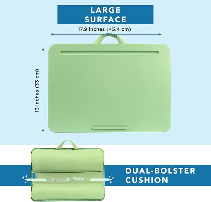 LAPGEAR The Original Lap Desk – Sage Green, Fits 17" Laptops | Microbead Cushion, Device Ledge, Built-In Pencil Tray, Carry Handle - Image 5