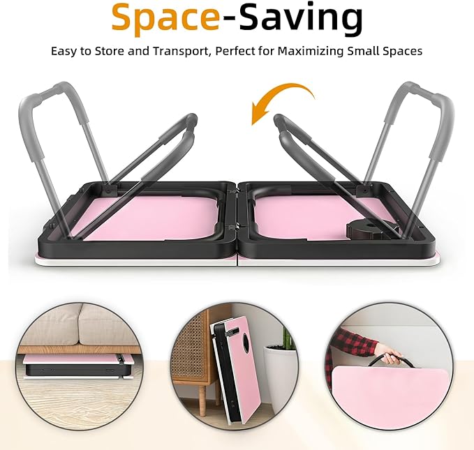 BUYIFY 23.4" Foldable Lap Desk Bed Table with Cup Holder Portable Tray | Folds Flat for Easy Storage, No Assembly Laptop Bed Desk, Sturdy and Lightweight, Patent Design,Pink - Image 5