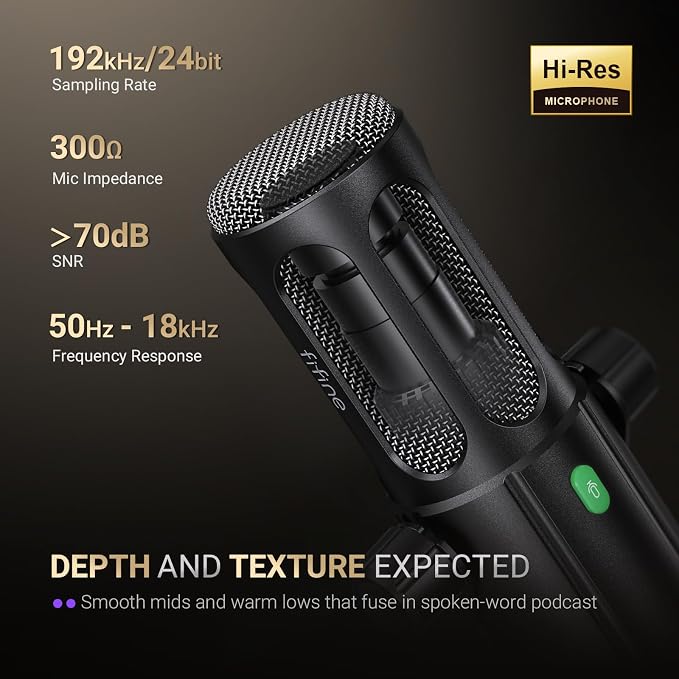 FIFINE AmpliTank TANK6 USB/XLR Dynamic Podcast Microphone for Vocal | Home Studio Streaming Mic, Mute Button, Monitoring Headphone Jack, Gain Knob, Metal Material, for Broadcast Recording - Image 3
