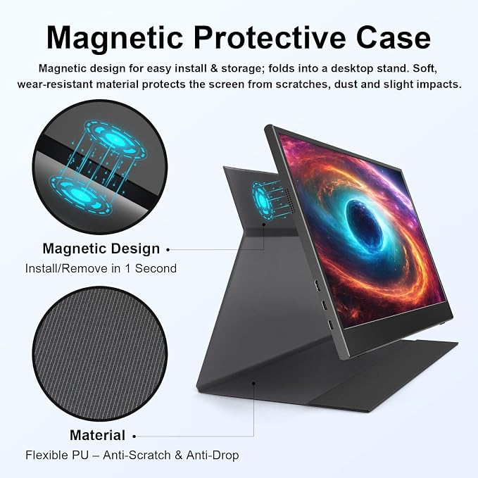 15.6" Touch Portable Monitor, FHD 1080P IPS, 60Hz, HDR Support | Aluminum Alloy Frame, HDR Support, Smart Cover, Speakers, VESA , USB-C/HDMI, for PC, Laptop, Mac, PS5, Xbox, Switch - Image 8
