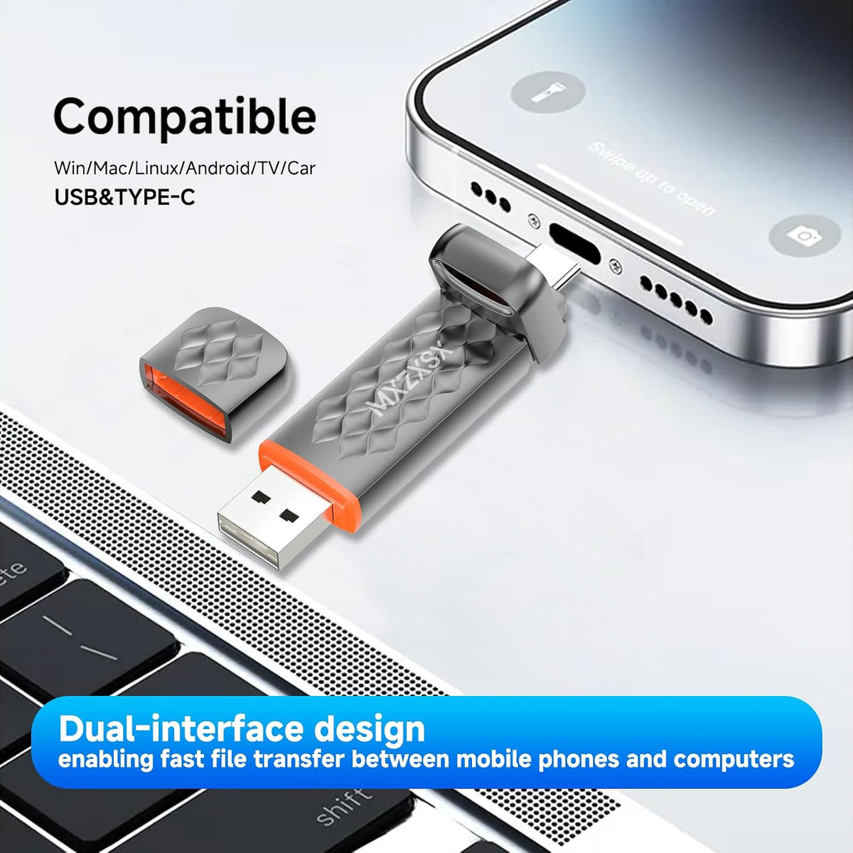 950GB External SSD Thumb Drive Up to 550MB/s USB Flash Drive,USB 3.2 + Type C, for iPhone 15/16/PS4/Android Phone/Tablet/Windows/Mac, Zinc Alloy Body - Image 8