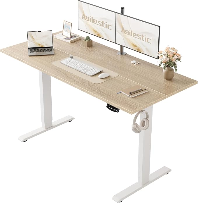 Agilestic 55 * 24 Inch Height Adjustable Electric Standing Desk, Maple | Sit Stand Up Computer Desk, Memory Presets, Stable Steel Frame,154 lbs, Easy Assembly, Splice Board, Home Office, Studying by Agilestic