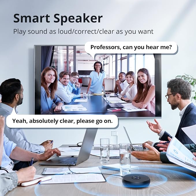EMEET M1A USB Speakerphone, Built-in Mics, 360° Voice Pickup, Plug&Play | USB C & C-A Adapter, Computer Speakers with Fast Mute, Noise Reduction, Echo Cancellation for 5-8 People for Zoom Teams - Image 5