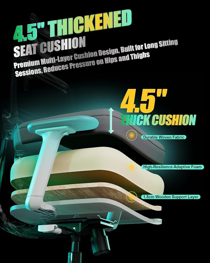 Ergonomic Office Chair, High Back Mesh Chair with Lumbar Support, Ultimate Back Support Office Desk Chair, Comfortable Computer Chair & Gaming Chair for Office & Home, White - Image 8