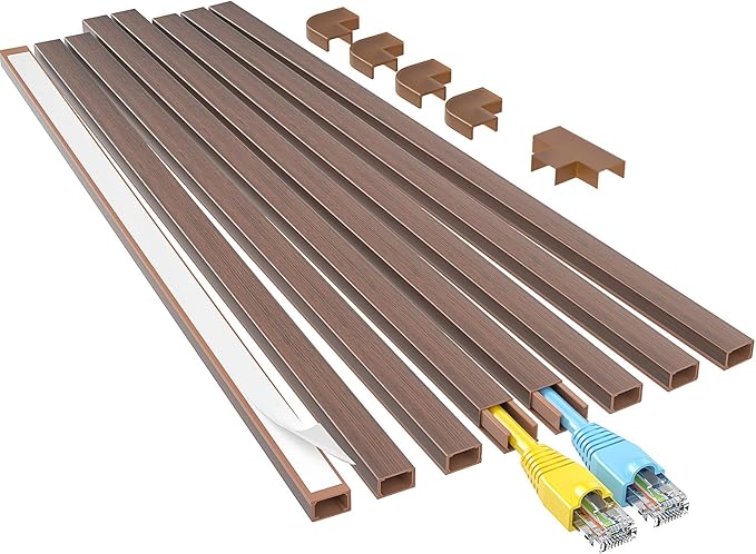 Yecaye Cord Hider, 113in One-Cord Cable Raceways, W0.59in H0.4in, Cherry | TV Cord Covers for Wires on Wall, Easy Install Cable Management Kit for 2 Small Wires by Yecaye