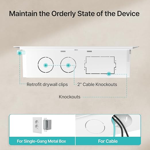 9" in-Wall Media Box Recessed Outlet Cable Management Kit 2 Pack | Structured Media Enclosure, One Connect & Network Switches, Fits Fire TV Stick Samsung, Recessed In-Wall Design, 2 Pack - Image 9