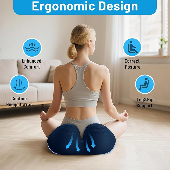Memory Foam Seat Cushion, Ergonomic Office Chair Cushion for Long Sitting | Curved Tailbone Support Cushion for Car, Desk Chair and Wheelchair, Coccyx Comfort Pad with Breathable Cover, Blue - Image 6