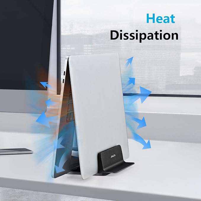 JARLINK Vertical Laptop Stand, Adjustable Aluminum Desktop Holder, Black | Vertical Laptop Holder Fits up to 17.3" Notebooks, Space-saving Desktop Organizer for MacBook, Surface, Dell & Gaming Laptops - Image 5